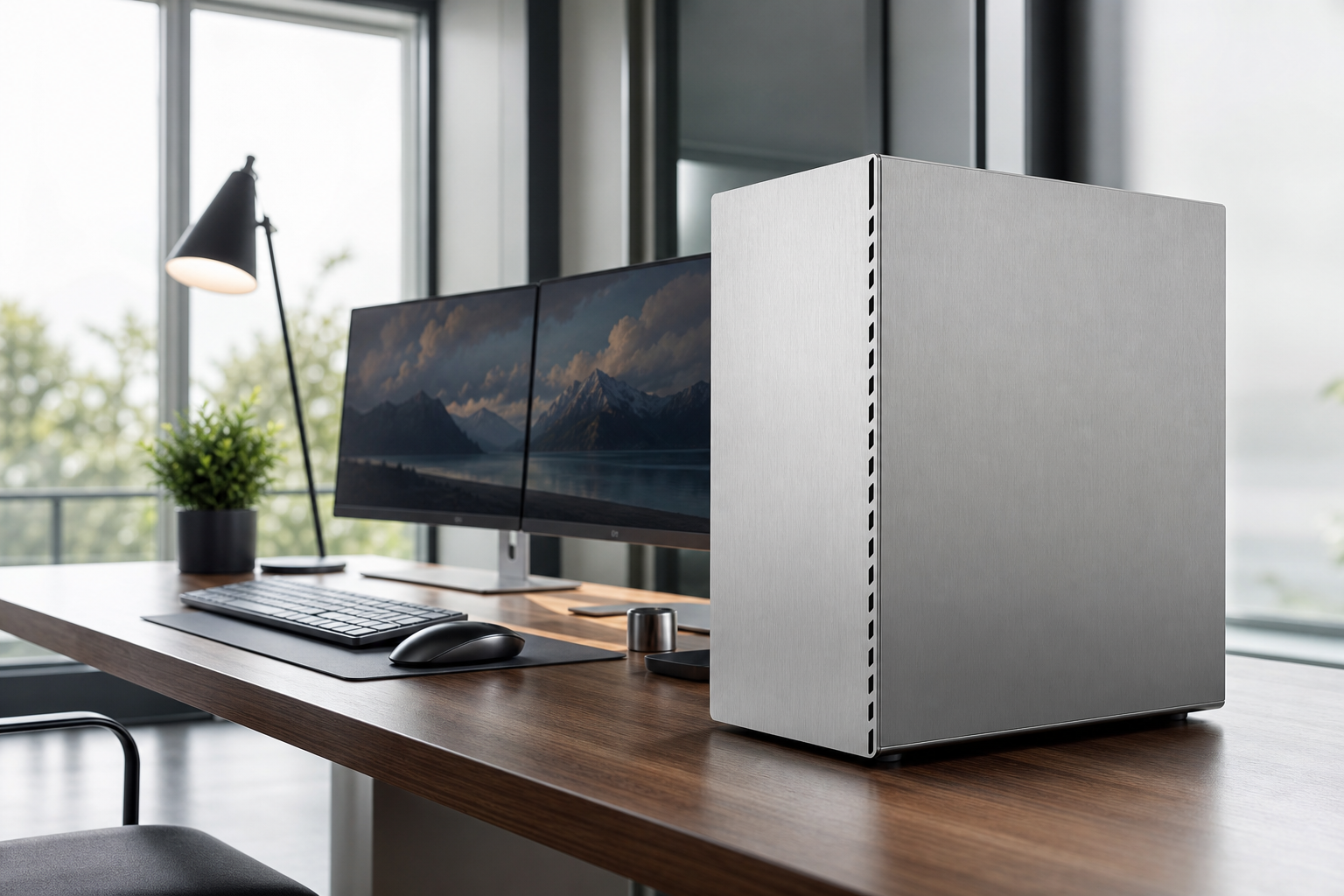 Workstation en aluminium sur un bureau professionnel